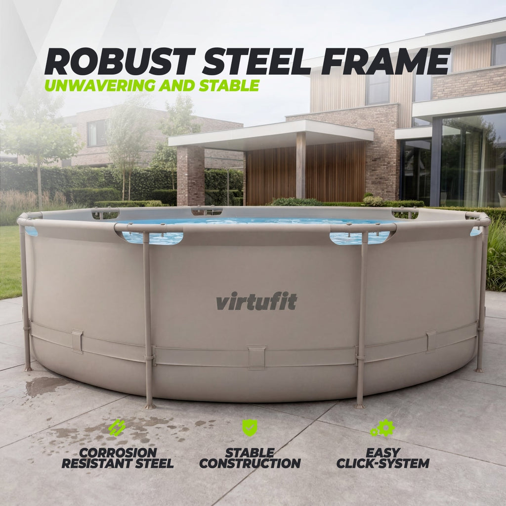 VirtuFit Zwembad Rond Ø366 x 100 cm - Beige - Compleet Pakket - In gebruik