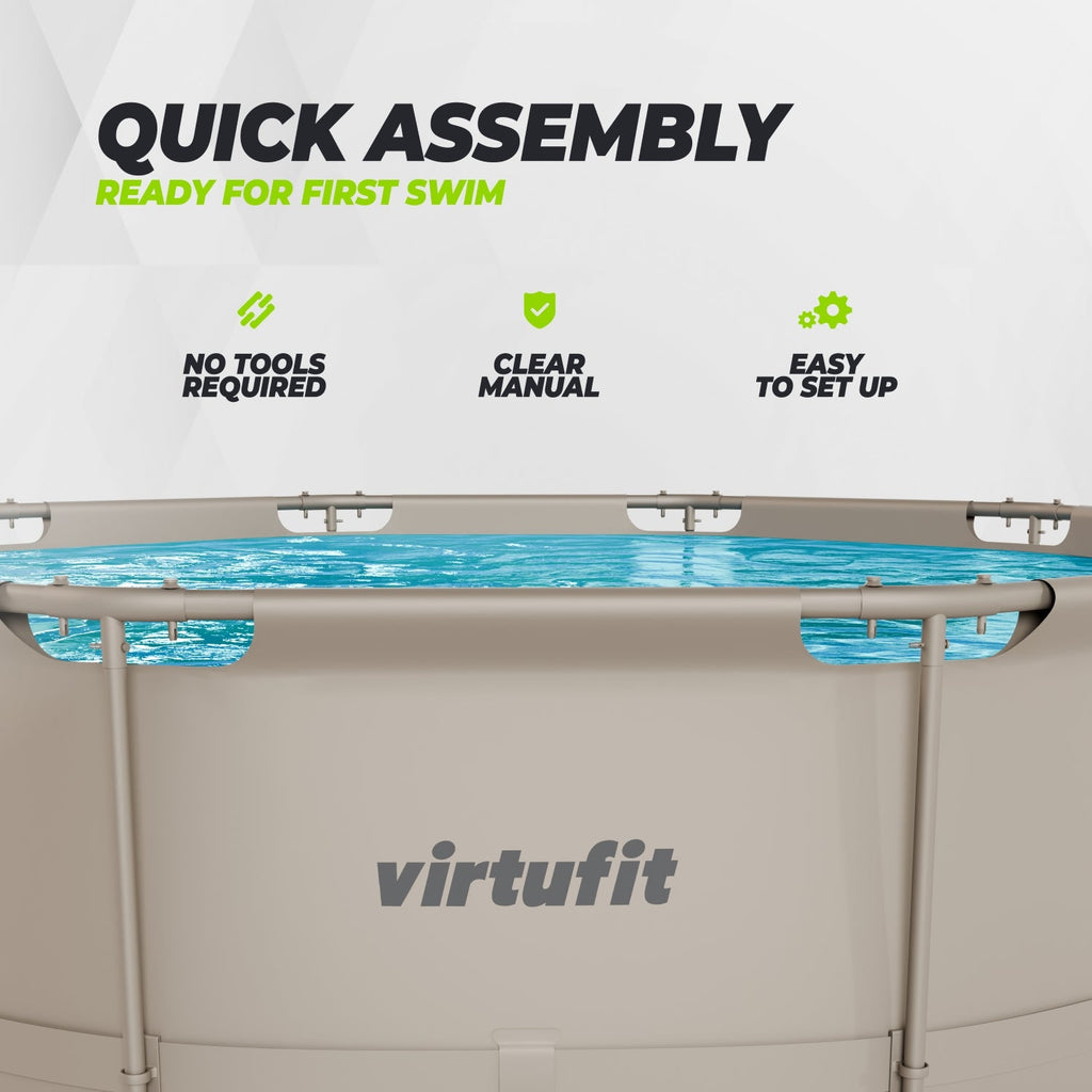 VirtuFit Zwembad Rond Ø366 x 100 cm - Beige - Compleet Pakket - Afbeelding 8
