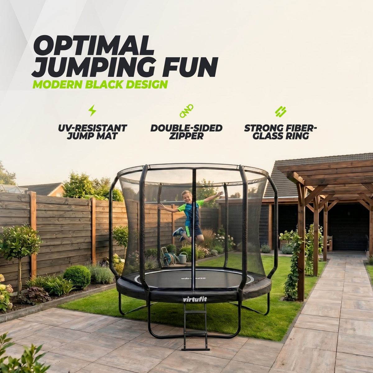 VirtuFit Premium Trampoline met Veiligheidsnet - Zwart - 251 cm - Detail