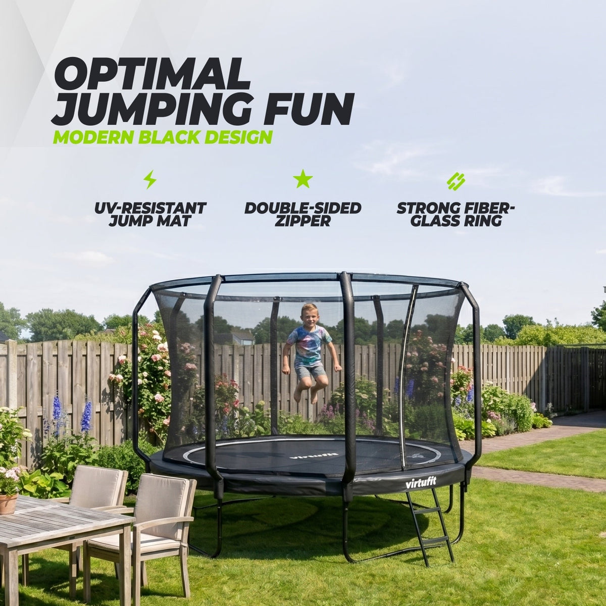 VirtuFit Premium Trampoline met Veiligheidsnet - Zwart - 366 cm - Afbeelding 5