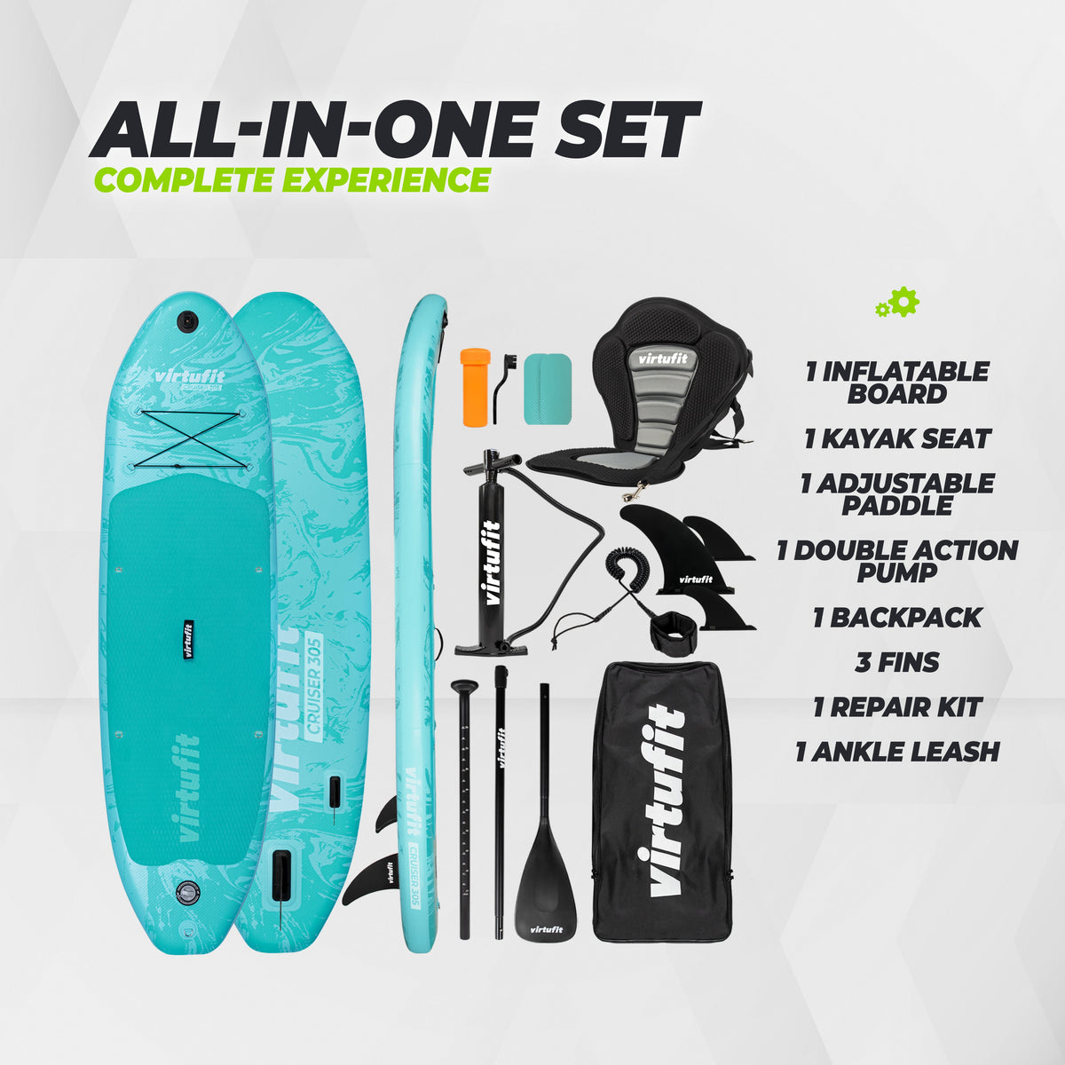 VirtuFit Supboard Cruiser 305 - Zwart - Met Kajak zitje, accessoires en draagtas - Afbeelding 7