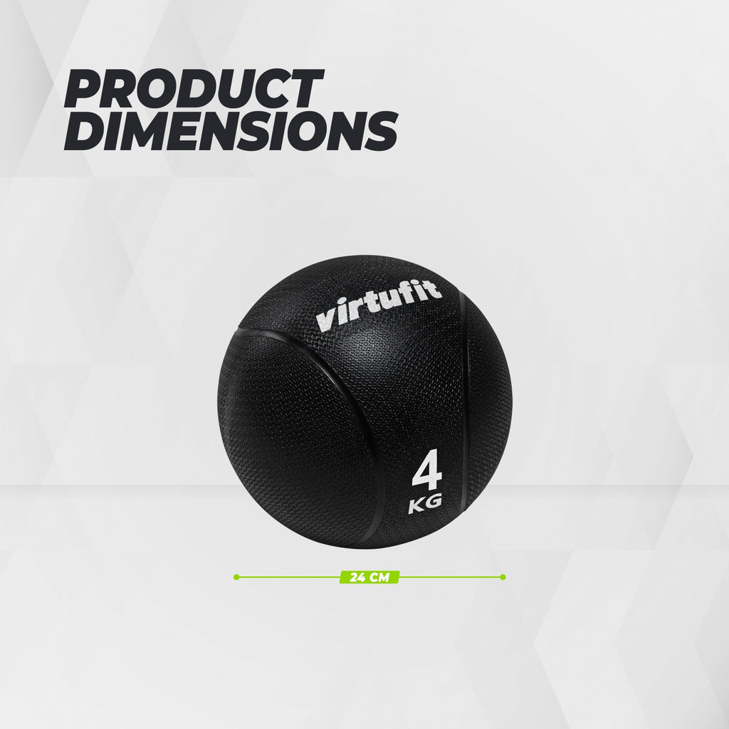 VirtuFit Medizinball Pro - Medicine Ball - 4 kg - Gummi - Schwarz
