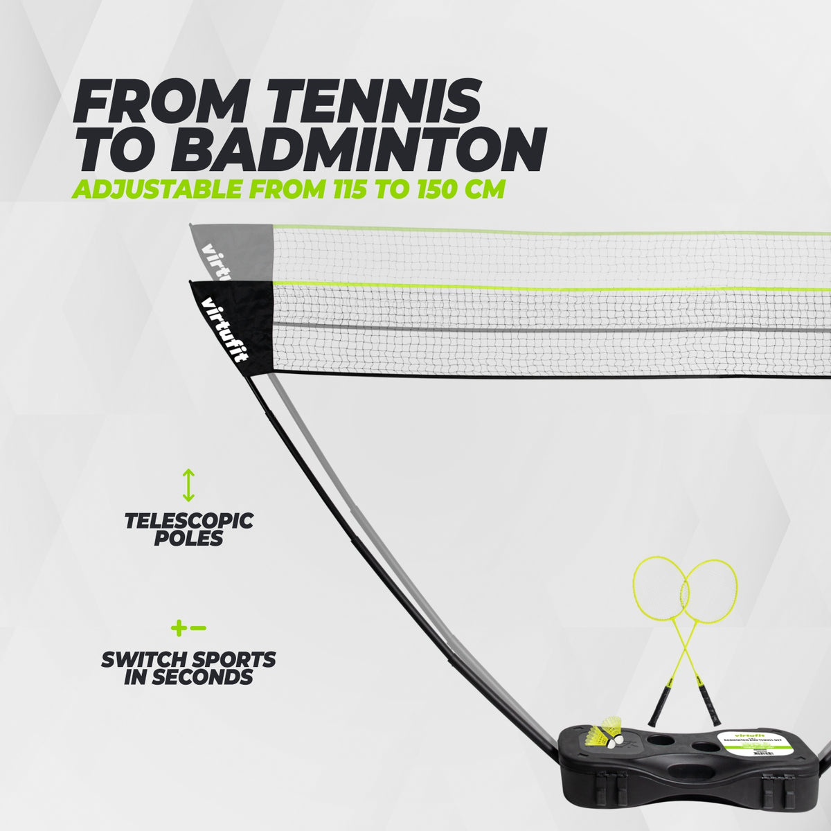 VirtuFit 2-in-1 tragbares Badminton- und Tennisset - inklusive Koffer und Schläger