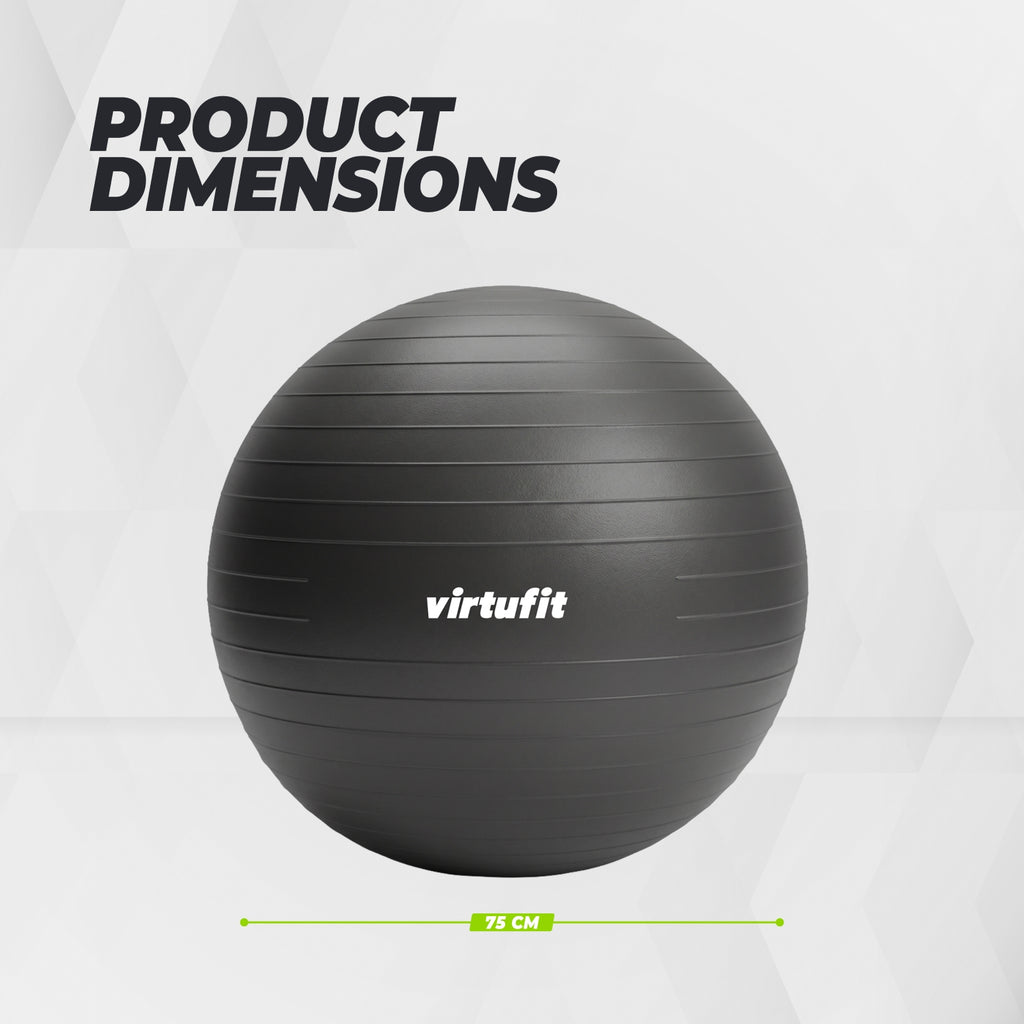 VirtuFit Anti-Burst Fitnessball Pro - Gymball - Swiss Ball - mit Pumpe - Schwarz - 75 cm
