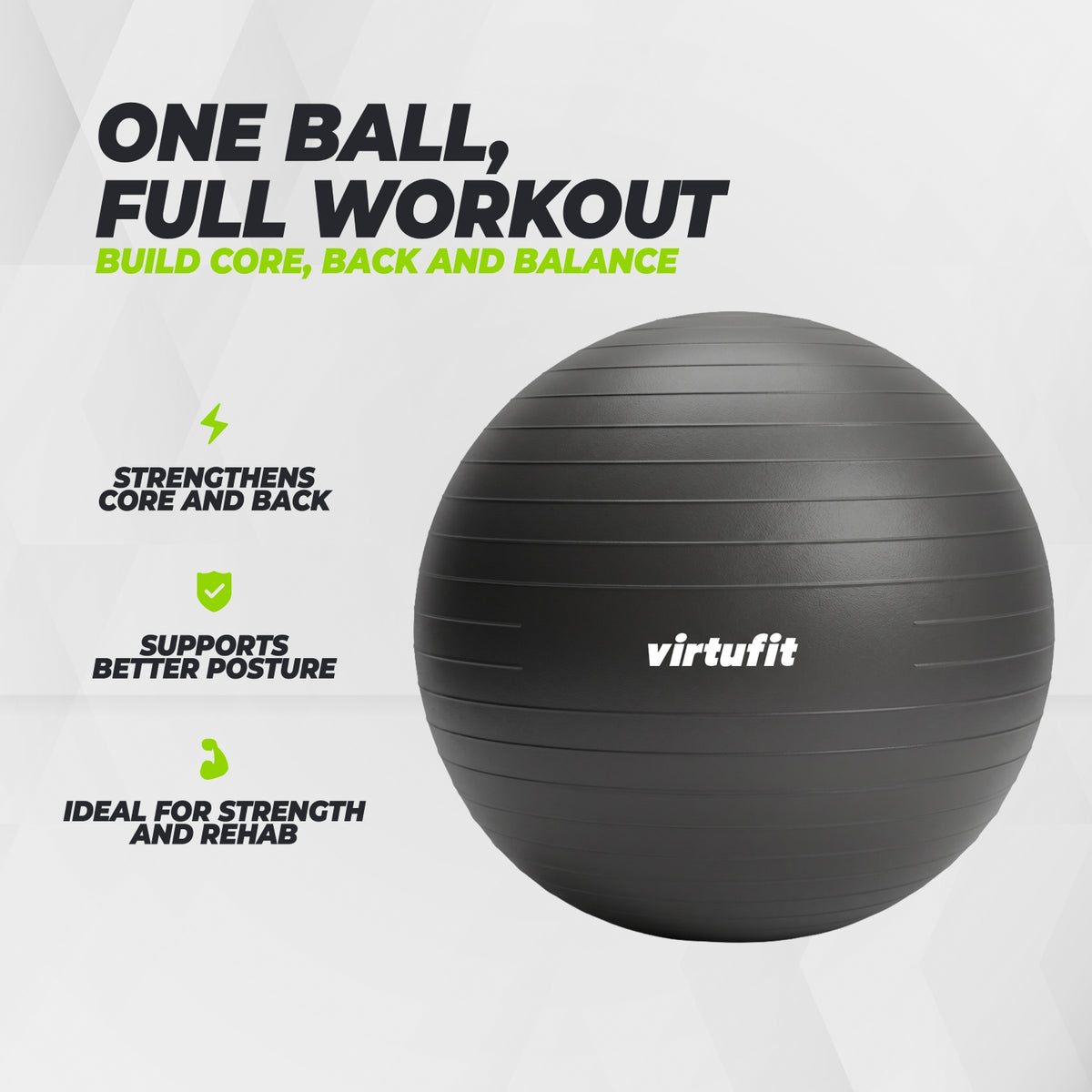 VirtuFit Anti-Burst Fitnessball Pro - Gymball - Swiss Ball - mit Pumpe - Schwarz - 75 cm