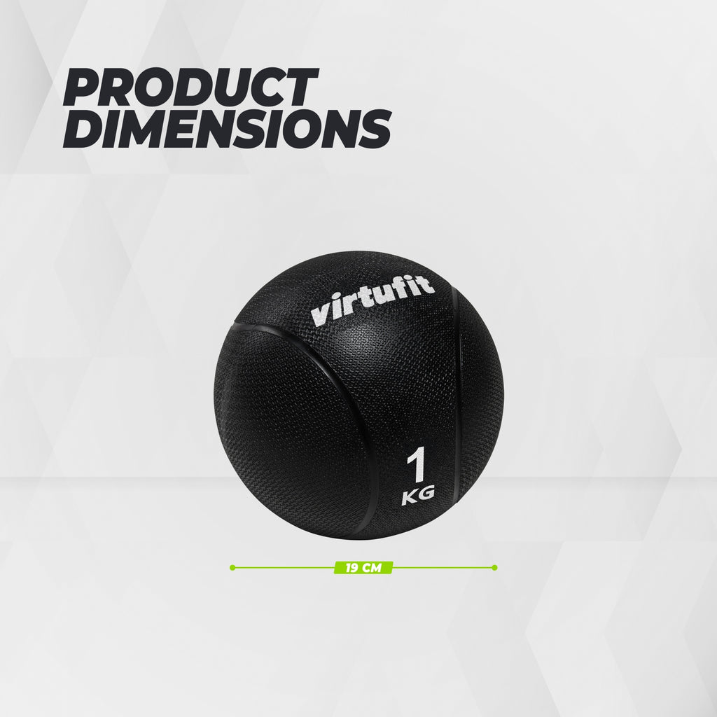 VirtuFit Medizinball Pro - Medizinball - 1 kg - Gummi - Schwarz