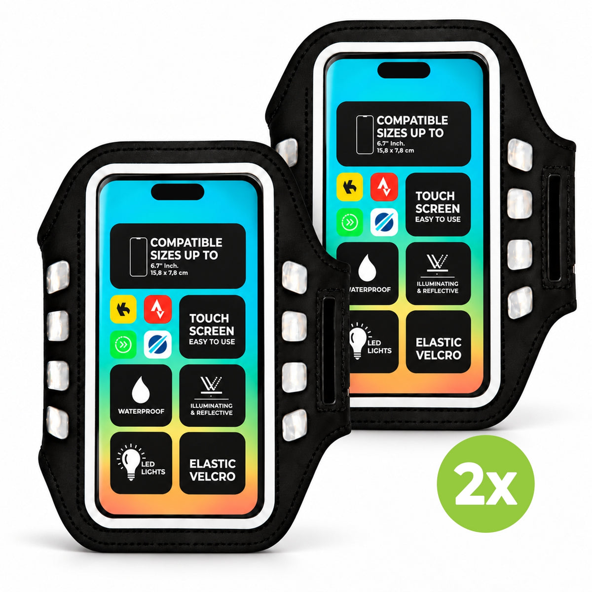 VirtuFit Lauftelefonarmband Pro mit LED - Set von 2