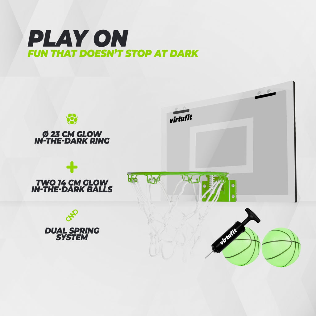 VirtuFit Pro Mini Basketballbrett mit 2 Bällen und Pumpe - Glow In the Dark