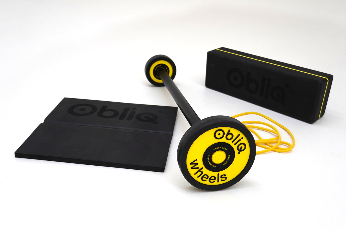 ObliQ Fitness Starterpaket - Bauchmuskeltrainer mit Wheels und Startblock