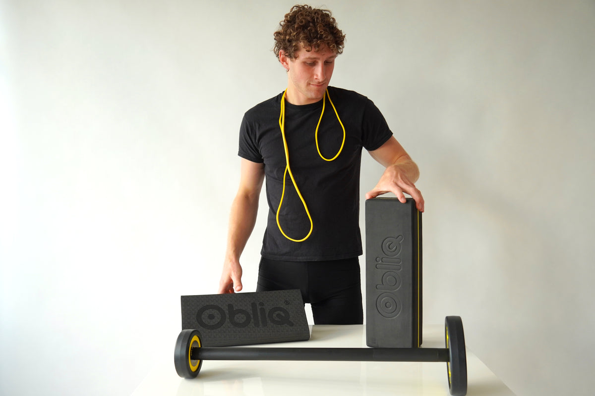 ObliQ Fitness Starterpaket - Bauchmuskeltrainer mit Wheels und Startblock