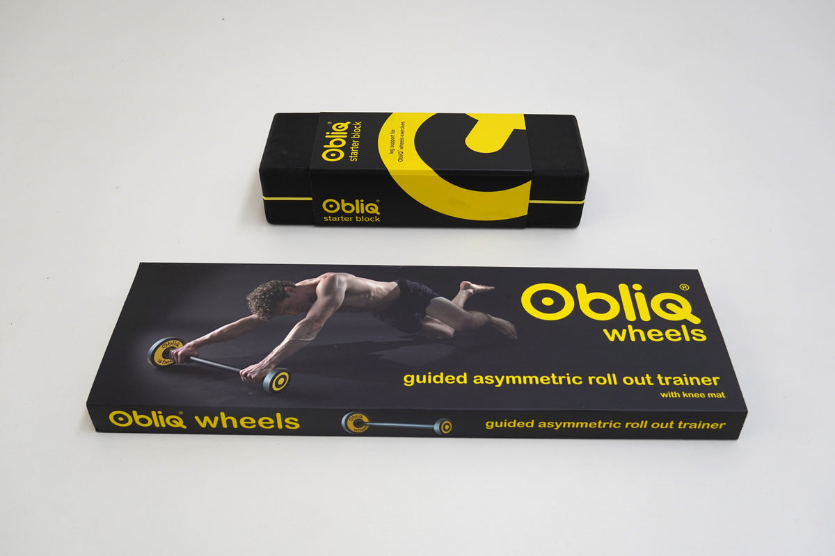 ObliQ Fitness Starterpaket - Bauchmuskeltrainer mit Wheels und Startblock