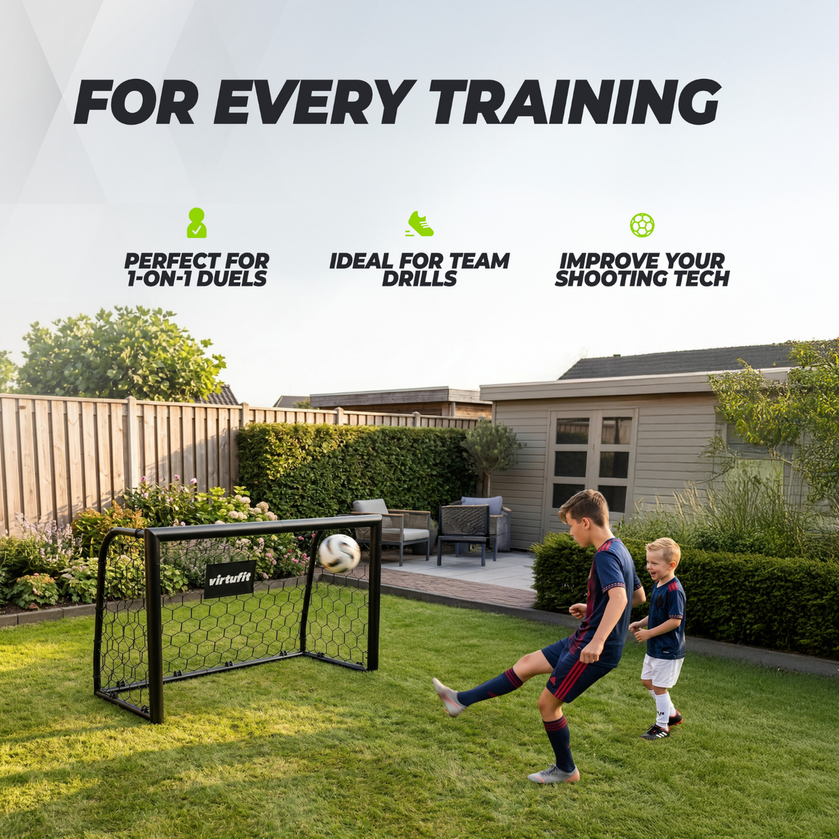 VirtuFit Voetbaldoel Premium - Heavy Duty Voetbal Goal - 120 x 80 x 60 - Aanzicht