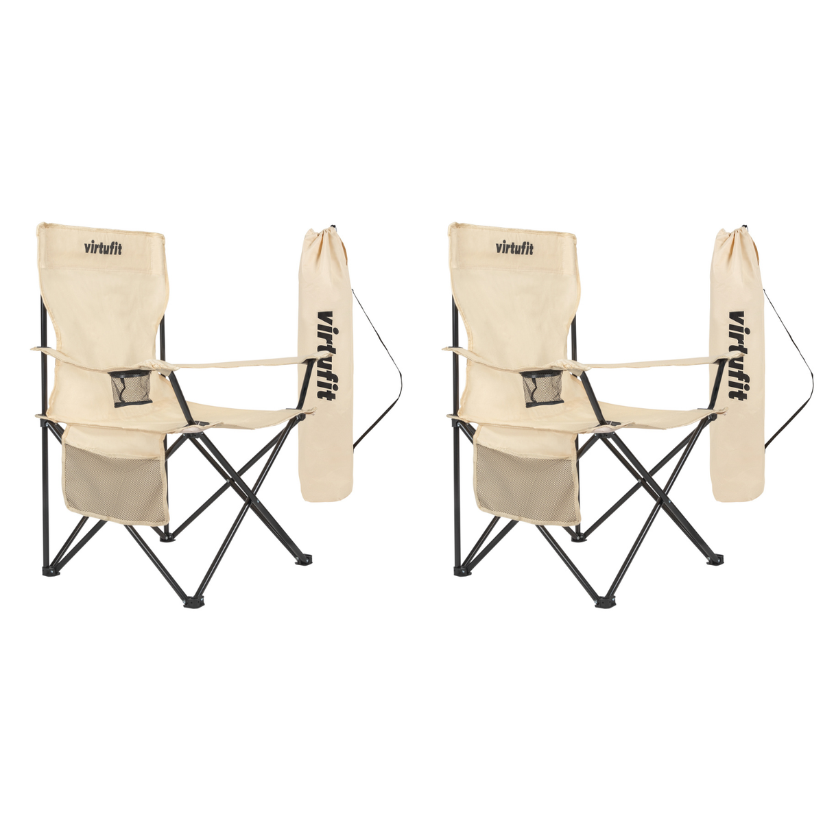 VirtuFit Opvouwbare Camping Stoel - Beige - Set van 2 - Hoofdafbeelding