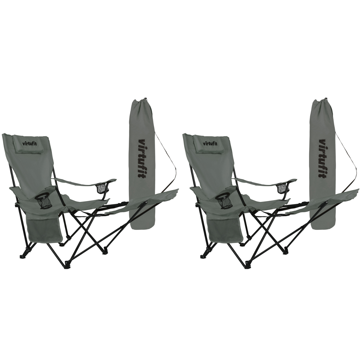 VirtuFit Campingstoel opvouwbaar met voetsteun - Strandstoel - Grijs - Set van 2 - Hoofdafbeelding