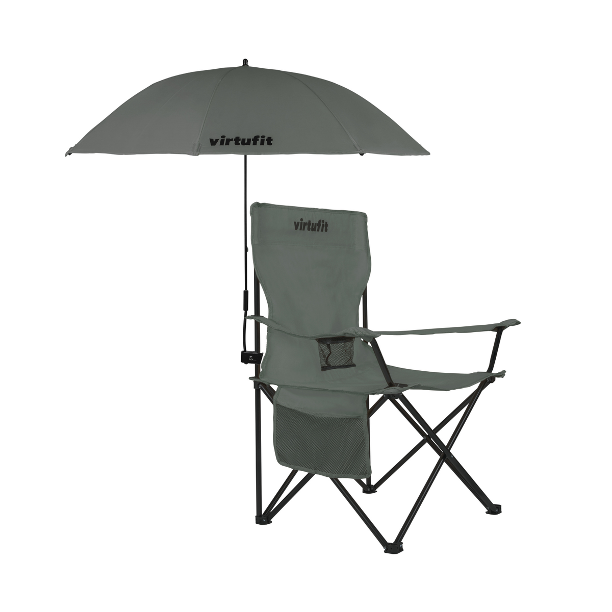 VirtuFit Opvouwbare Camping Stoel - Inclusief Universele Stoelparasol - Grijs - Hoofdafbeelding