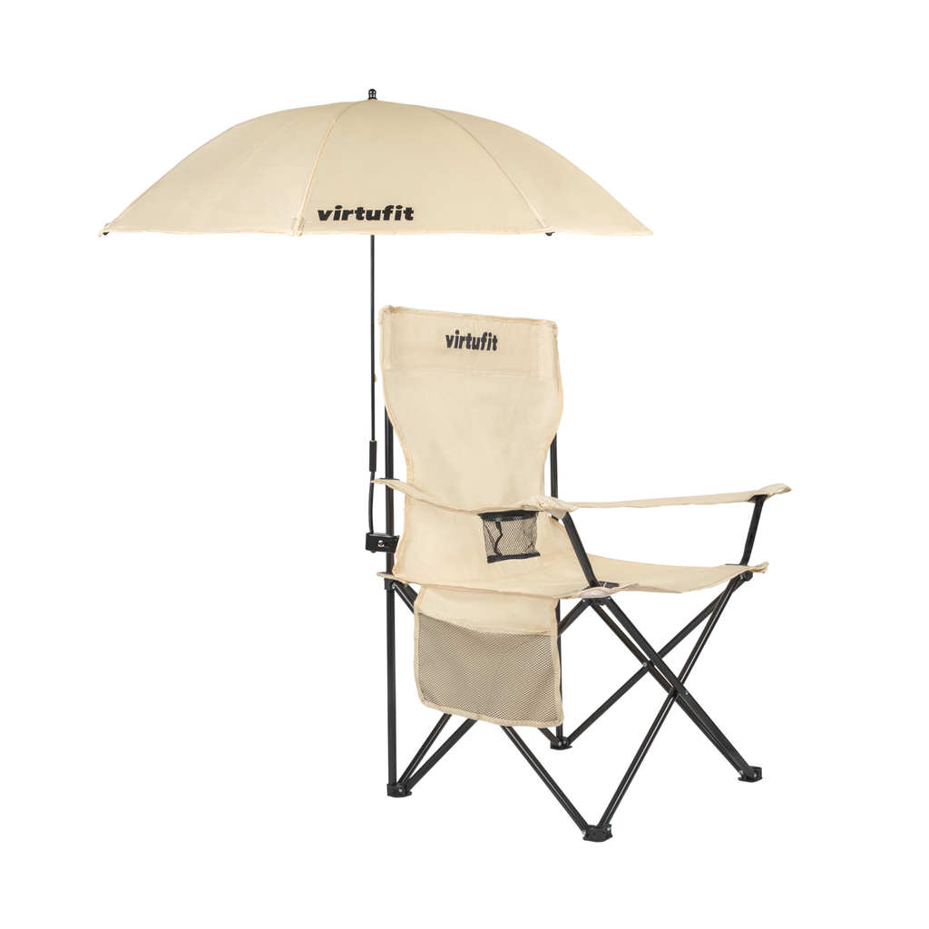 VirtuFit Opvouwbare Camping Stoel - Inclusief Universele Stoelparasol - Beige - Hoofdafbeelding