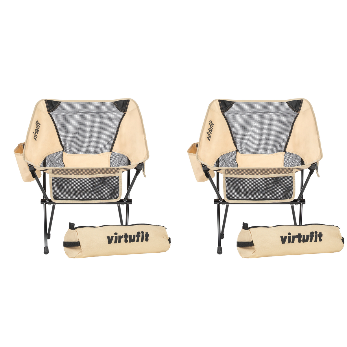 VirtuFit Camping Stoel Compact - Opvouwbaar - Beige - Set van 2 - Hoofdafbeelding