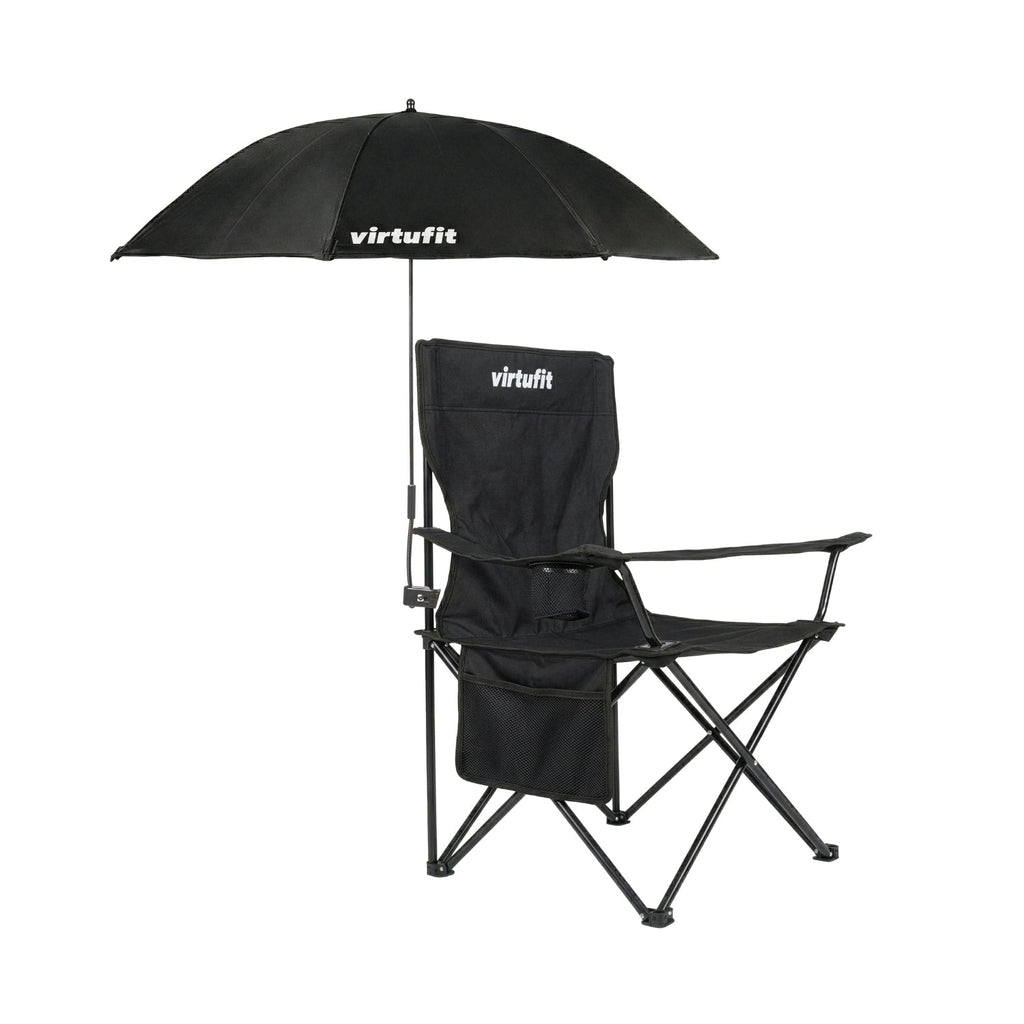 VirtuFit Opvouwbare Camping Stoel - Inclusief Universele Stoelparasol - Zwart - Hoofdafbeelding