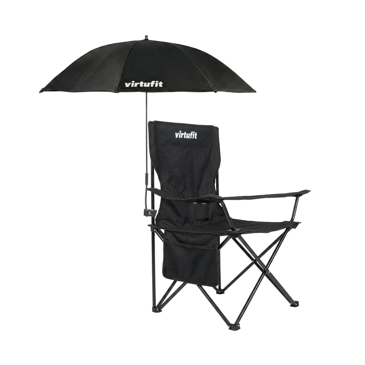 VirtuFit Opvouwbare Camping Stoel - Inclusief Universele Stoelparasol - Zwart - Hoofdafbeelding