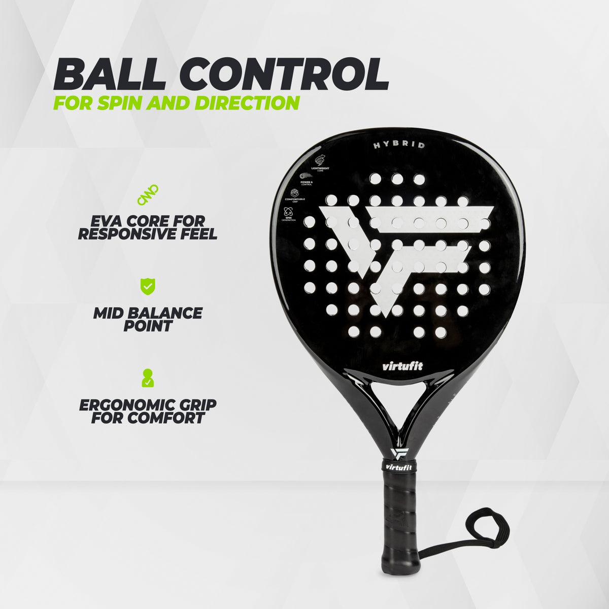VirtuFit Hybrid Padel Schläger - Schwarz - Silber