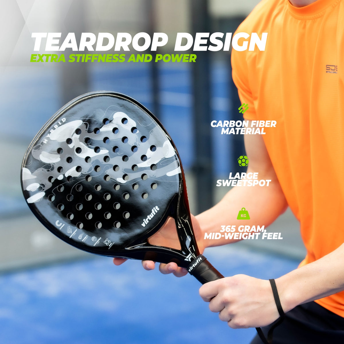 VirtuFit Hybrid Padel Racket - Schwarz - Grau