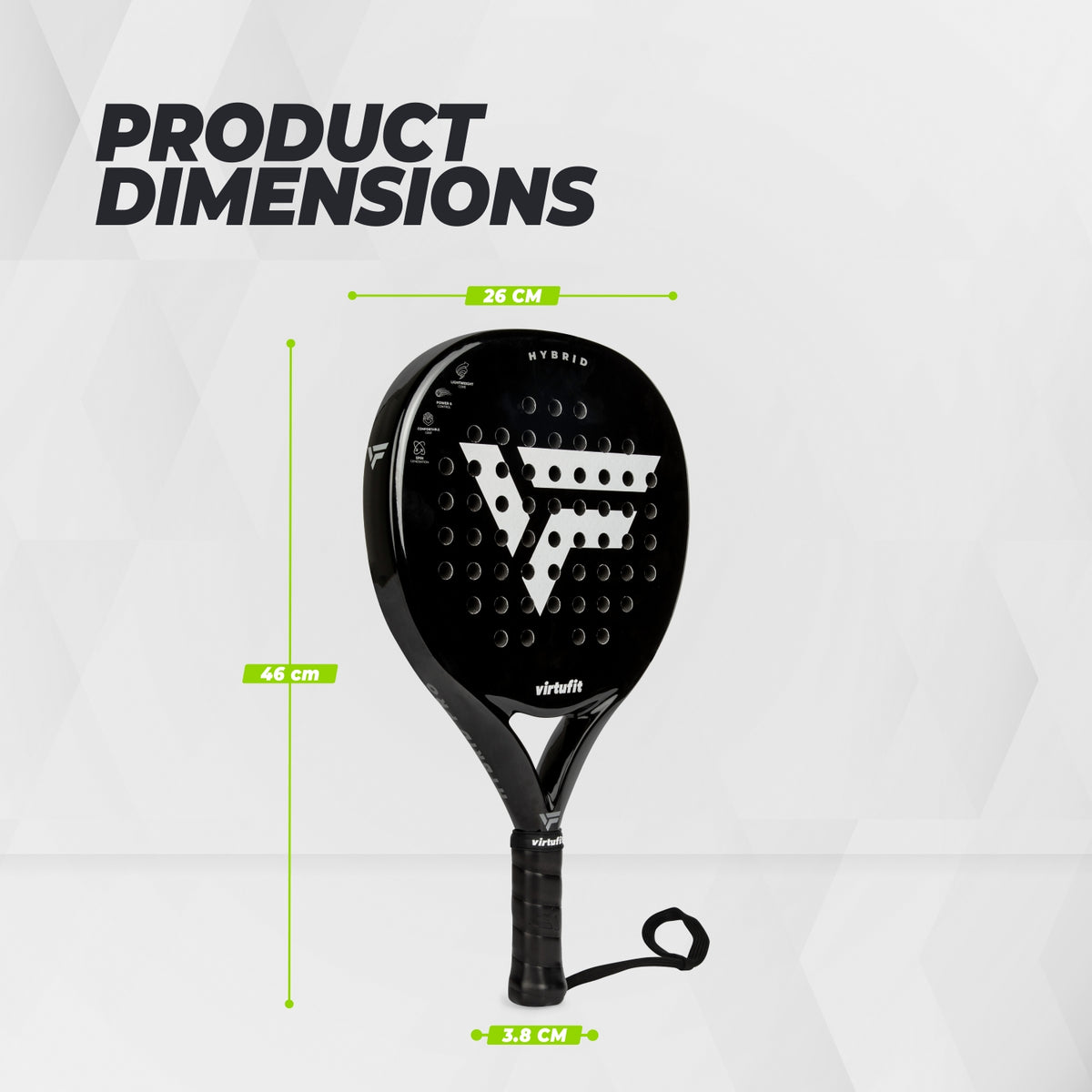 VirtuFit Hybrid Padel Schläger - Schwarz - Silber