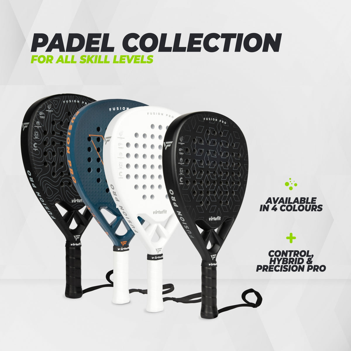 VirtuFit Fusion Pro Padel Racket - Schwarz - Silver